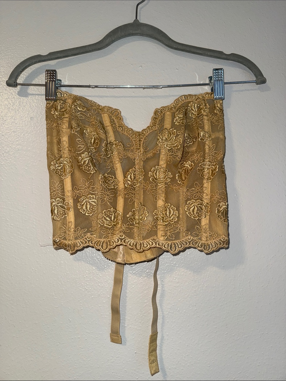 Victoria Secret Gold Embroidered Lace Bustier Top